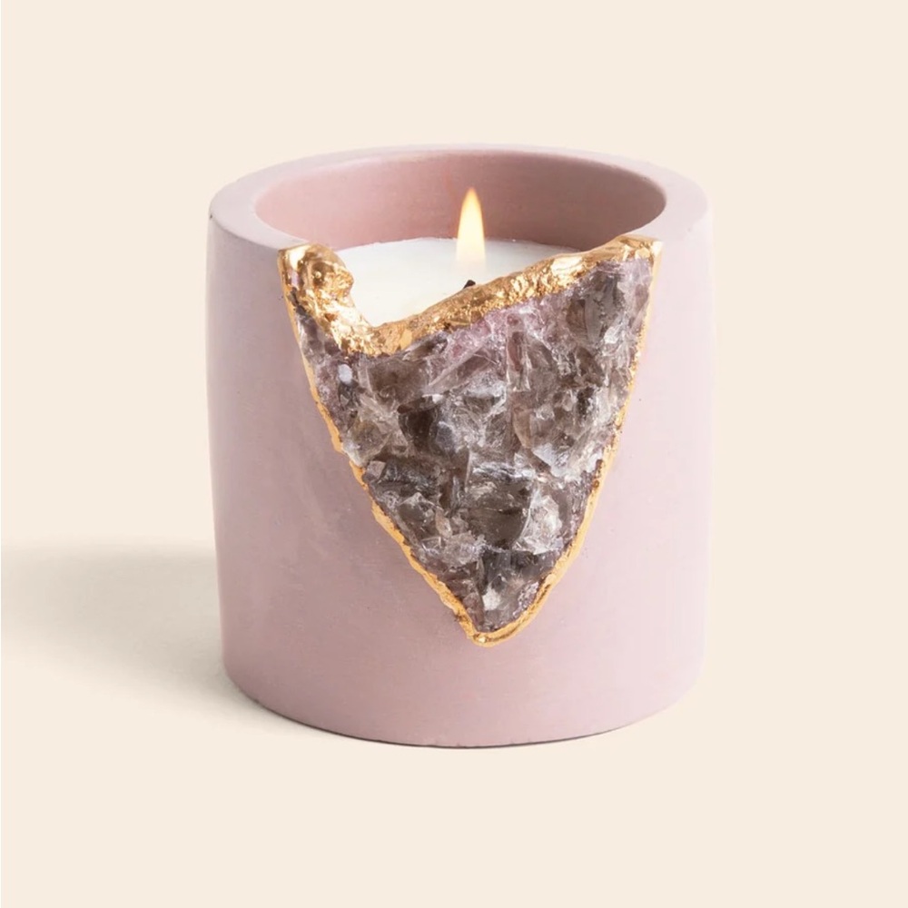 New In Box TB Fragrances Wildflowers Geode Candle Light Pink & Gold $45